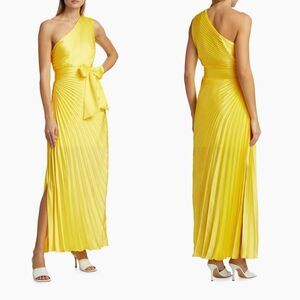 Milly Estelle Pleated Satin One-Shoulder Dress Size US2 $650
